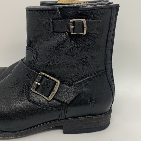 Frye Leather Ankle Moto Boots Black 8 Bikercore Strappy Buckle Zip Up - Picture 10 of 16